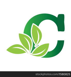 Green eco letters C logo with leaves. /symbol / alphabet / botanical / naturalLetter C eco leaves logo icon design template elements. Vector color sign.