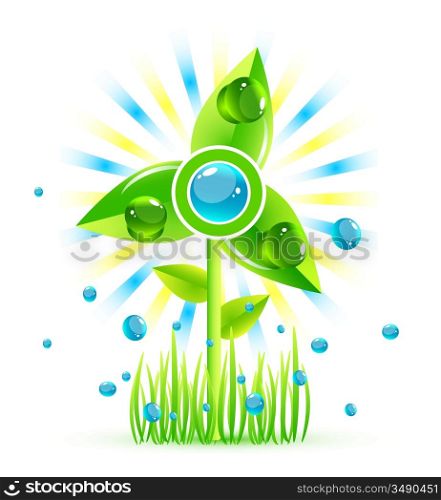 Green eco windmill icon