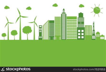 Green ecology city help the world with eco-friendly concept ideas,Vector Illustration
