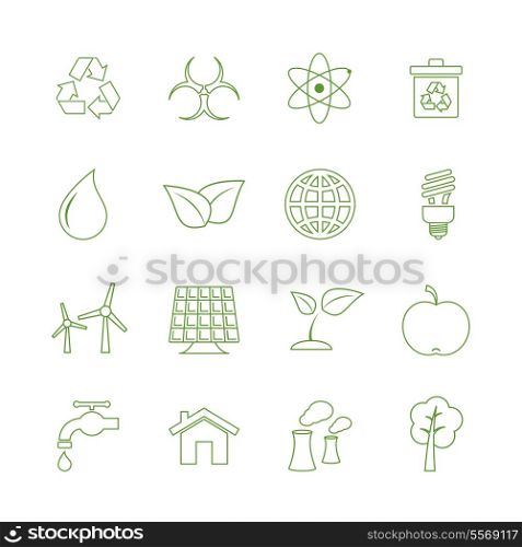 Green ecology icons set biofuel renewable power and pollution isolated vector illustration