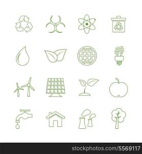 Green ecology icons set biofuel renewable power and pollution isolated vector illustration