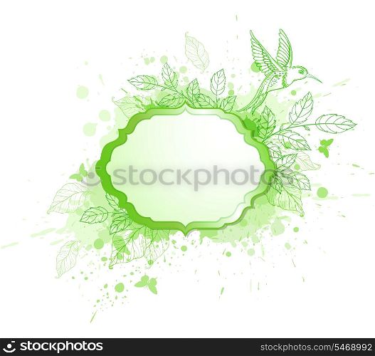 Green ecology vector banner with leaves and bird