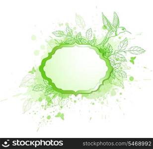 Green ecology vector banner with leaves and bird