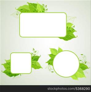 Green ecology vector banners with leaves