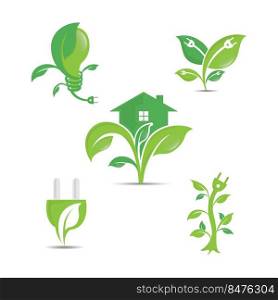 Green ecology vector logo icons. Clean environment, recycling process and renewable energy logo set