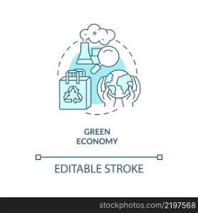 Green economy turquoise concept icon. Reduce environmental damage. Economy models abstract idea thin line illustration. Isolated outline drawing. Editable stroke. Arial, Myriad Pro-Bold fonts used. Green economy turquoise concept icon