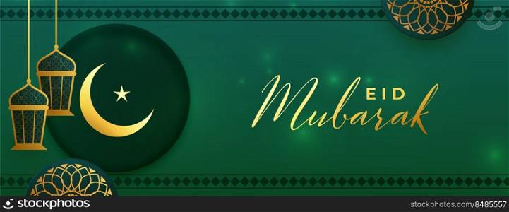 green eid mubarak islamic banner in golden style
