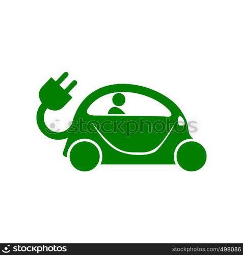 Green electric car icon in simple style on a white background. Green electric car icon, simple style