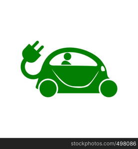 Green electric car icon in simple style on a white background. Green electric car icon, simple style