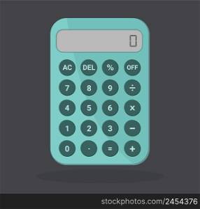 Green electronic calculator in flat style. Pocket calculators for finance, business, math, and education, Digital keypad math device, vector illustration.