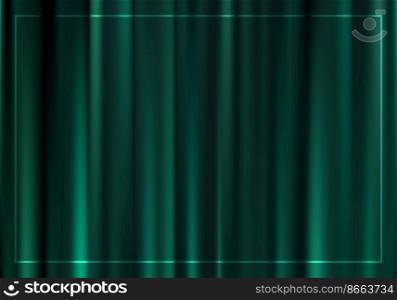 Green emerald curtain fabric satin crease with frame background and texture luxury style. Vector illustration