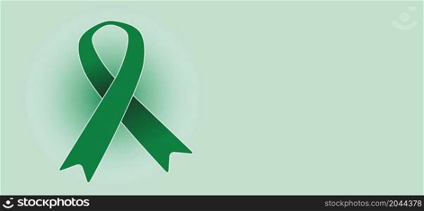 Green ( Emerald ) ribbon, Liver cancer awareness, health symbol for scoliosis, mental and transplantation. October, prevention month concept. Ribbons, organ donation or transplant, organ donors.