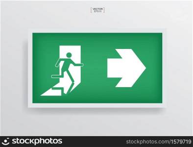 Green emergency fire exit door symbol. Vector illustration.