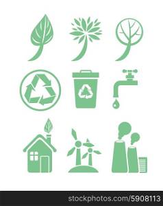 Green energy and ecology icon set in green color on white background