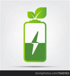 Green Energy Concept.Ecology Leaves Battery,vector illustration