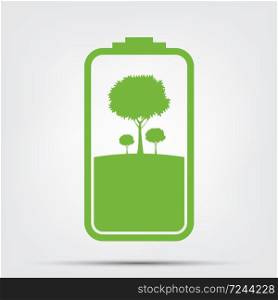 Green Energy Concept.Ecology Leaves Battery,vector illustration