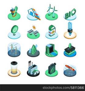 Green energy ecologic power resources isometric icons set isolated vector illustration. Green Energy Isometric Icons