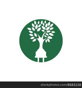 Green energy electricity logo concept. Electric plug icon with tree. 