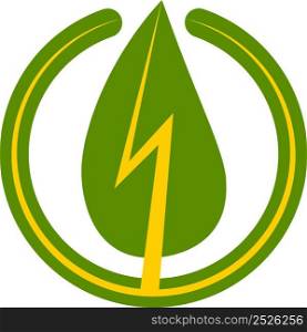 Green energy sign icon, green leaf lightning bolt