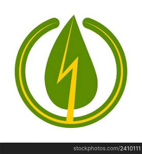 Green energy sign icon, vector green leaf with a lightning bolt in a circle symbol of renewable and environmentally friendly energy