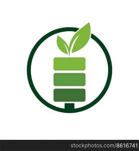 Green energy vector logo design. Green leaf and battery sign. Eco battery sign. 