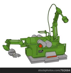 Green engineering machine, illustration, vector on white background.