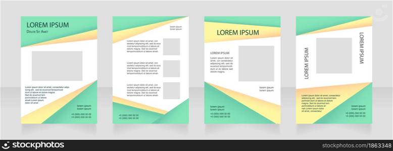 Green environment blank brochure layout design. Modern project. Vertical poster template set with empty copy space for text. Premade corporate reports collection. Editable flyer paper pages. Green environment blank brochure layout design