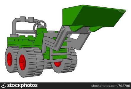 Green excavator, illustration, vector on white background.