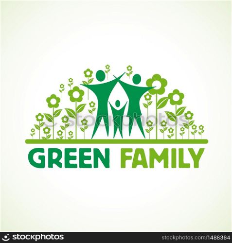 Green family with open arms inside flowers. Logo design template, vector illustration