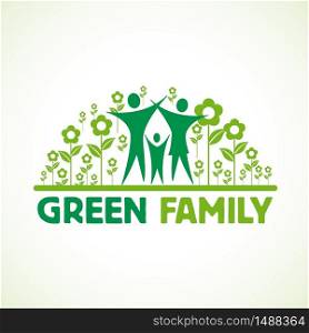 Green family with open arms inside flowers. Logo design template, vector illustration
