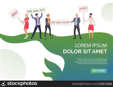 Green feminism slide rights template. Womans holding big banners with inscripiton. Protest concept. Vector illustration can be used for topics like feminism, sociality, presentation element. Green feminism slide rights template