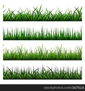 Green field grass. Horizontal vector seamless patterns set. Meadow and lawn horizontal grass illustration. Green field grass. Horizontal vector seamless patterns set