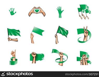 green flag and hand on white background. Vector illustration.. green flag and hand on white background. Vector illustration