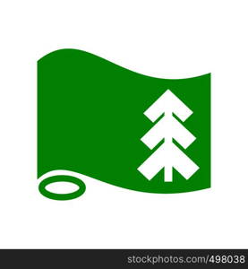 Green flag with fir icon in simple style on a white background. Green flag with fir icon, simple style