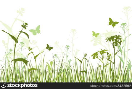 green floral background with butterflies