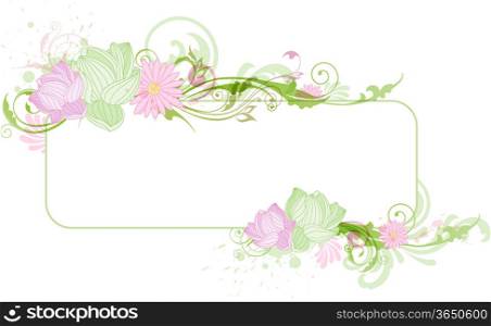 Green floral banner with lotus and ornament