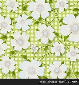 Green floral design, abstract background with stylized flowers and leaves.