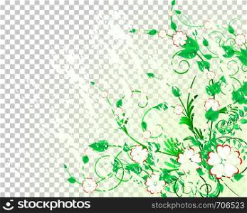 Green floral with transparency grid on back. Vector Illustration.