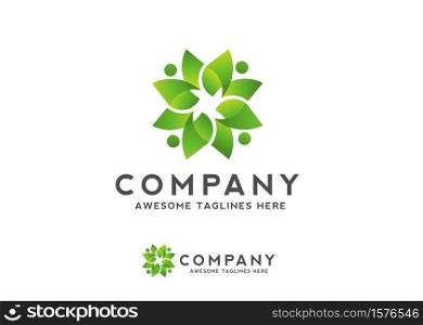 green flower Nature concept logo design. Abstract flower logo. Green leaves logo symbol. Health logo sign. Vector illustration.