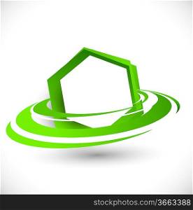 Green flying hexagon. Abstract bright illustration