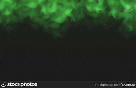 Green fog, bad smell or toxic smoke cloud isolated on transparent background. Realistic smog, haze, mist or cloudiness effect. Realistic vector illustration.. Green fog, bad smell or toxic smoke cloud isolated on transparent background.
