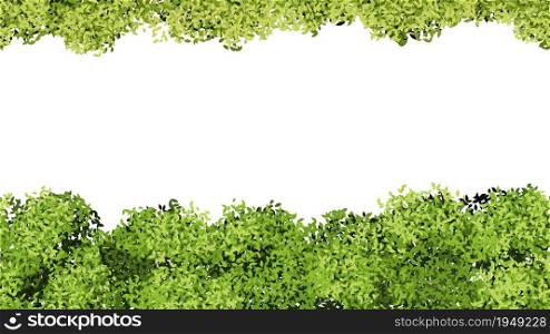 Green foliage pattern. Isolated tree leaves, spring summer banner template. Blooming bushes seamless vector texture. Illustration foliage border and leaf pattern striped. Green foliage pattern. Isolated tree leaves, spring summer banner template. Blooming bushes seamless vector texture