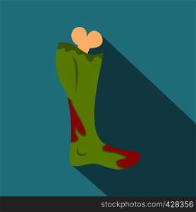 Green foot of zombie in the blood icon. Flat illustration of green foot of zombie in the blood vector icon for web isolated on baby blue background. Green foot of zombie in the blood icon, flat style