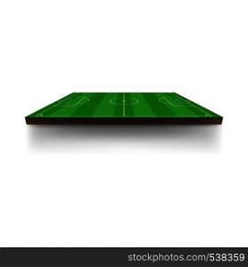 Green football or soccer field icon in cartoon style isolated on white background. Side view. Horizontal arrangement. Green football field icon, cartoon style