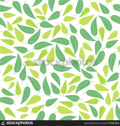 Green forest leaves seamless pattern. Botanical design for fabric, textile print, wrapping paper, textile, restaurant menu. Vector illustration. Green forest leaves seamless pattern. Botanical design for fabric