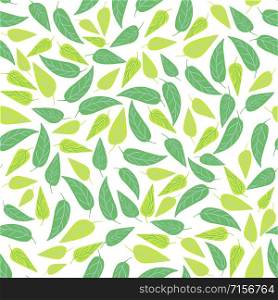 Green forest leaves seamless pattern. Botanical design for fabric, textile print, wrapping paper, textile, restaurant menu. Vector illustration. Green forest leaves seamless pattern. Botanical design for fabric