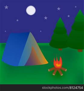Green forest tent the fire. Healthy lifestyle. Summer c&. Vector illustration. Stock image. EPS 10.. Green forest tent the fire. Healthy lifestyle. Summer c&. Vector illustration. Stock image. 
