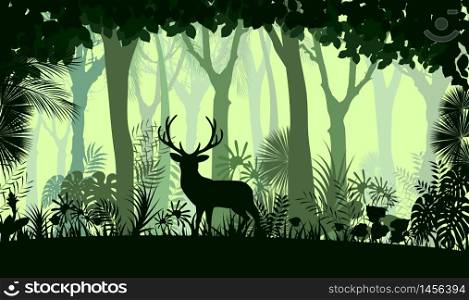 Green forest with wild elk in forest .Vector illustration
