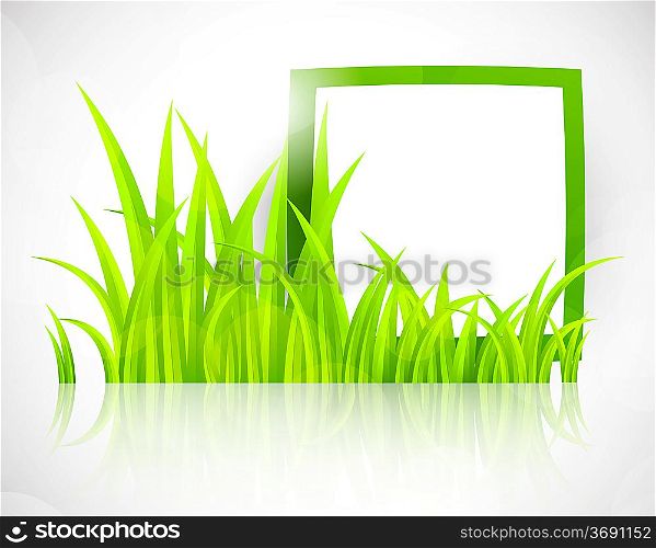 Green frame in grass. Bright spring illustration