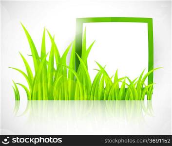 Green frame in grass. Bright spring illustration